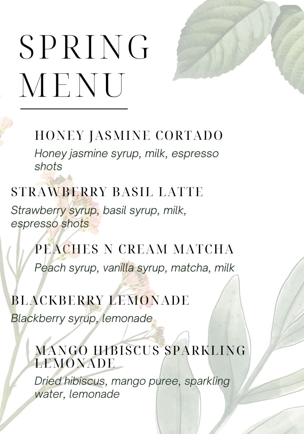 Spring menu